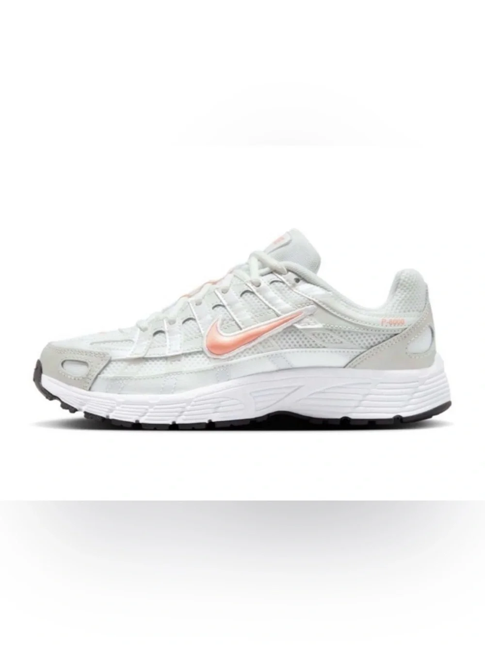 Nike Kids White Mesh Sneakers with Coral Swoosh